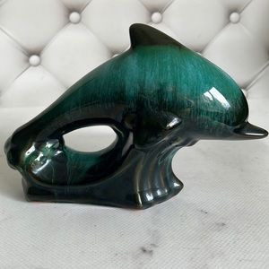 Blue Mountain Pottery Leaping Dolphin Drip Glaze Color blue/Green Redware
